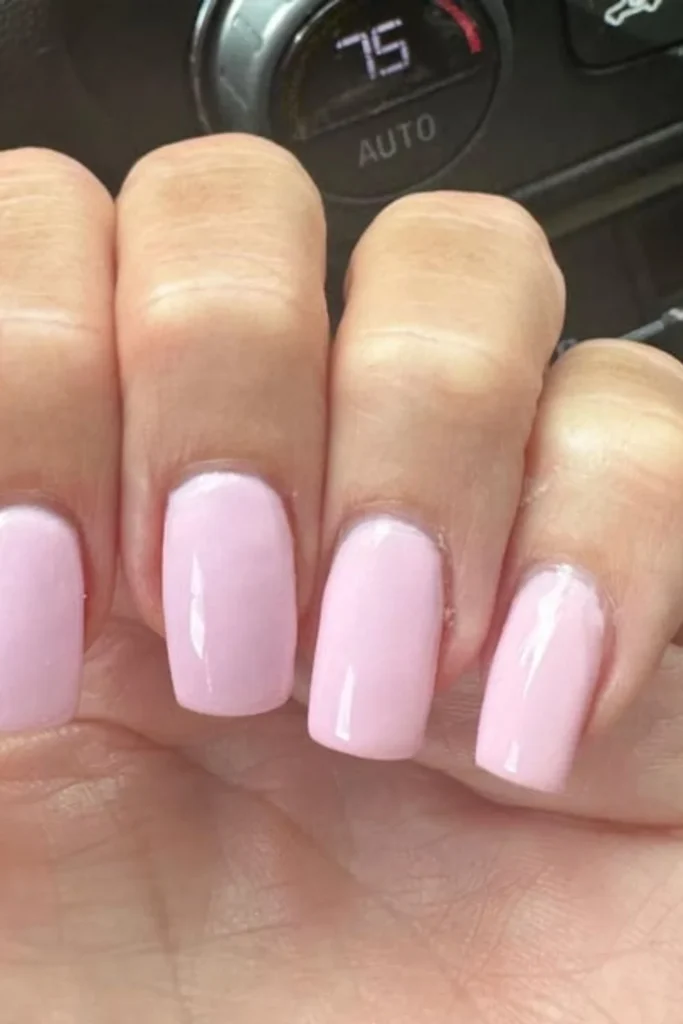 Classic pastel September nails ideas showcasing clean, glossy light pink square-shaped nails